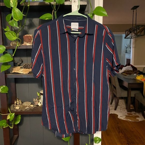Denim and Flower Striped Button Down - Picture 1 of 3